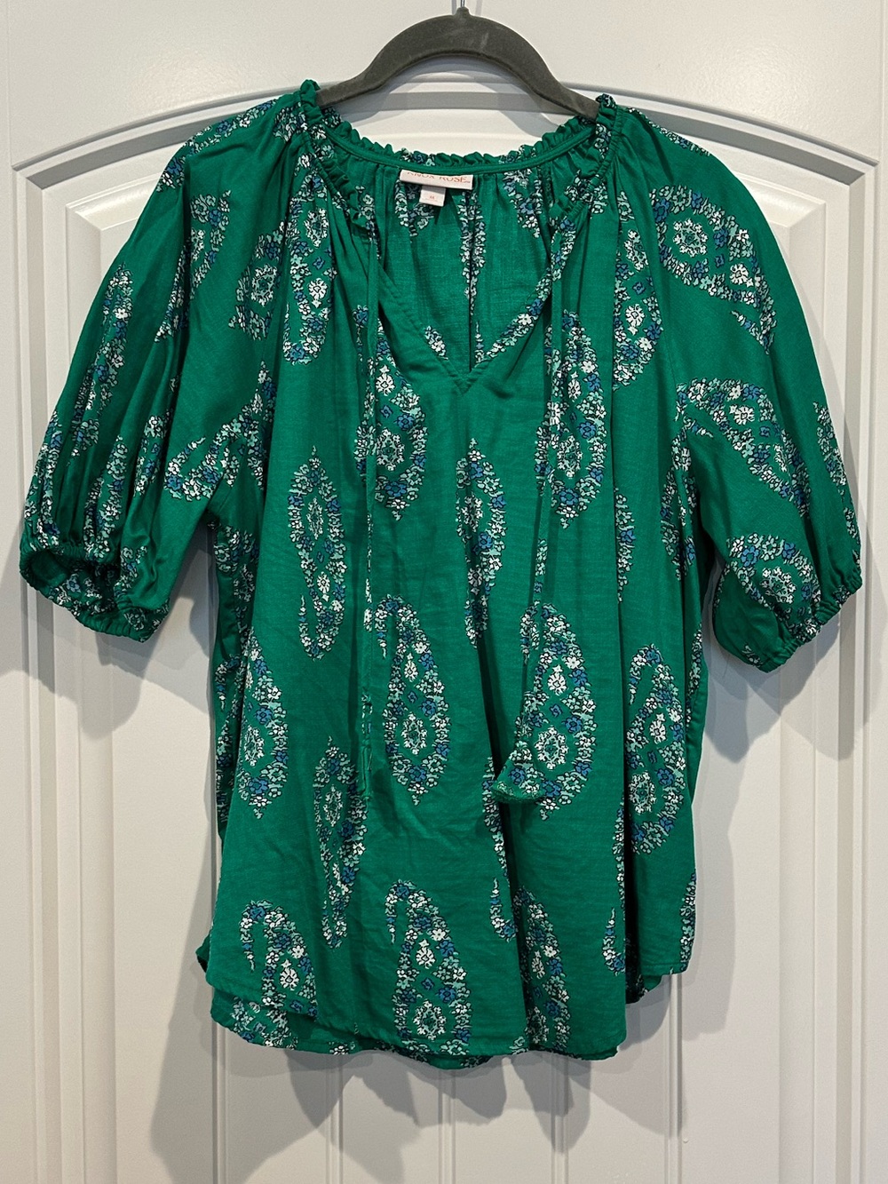 Knox Rose Green Paisley Peasant Blouse